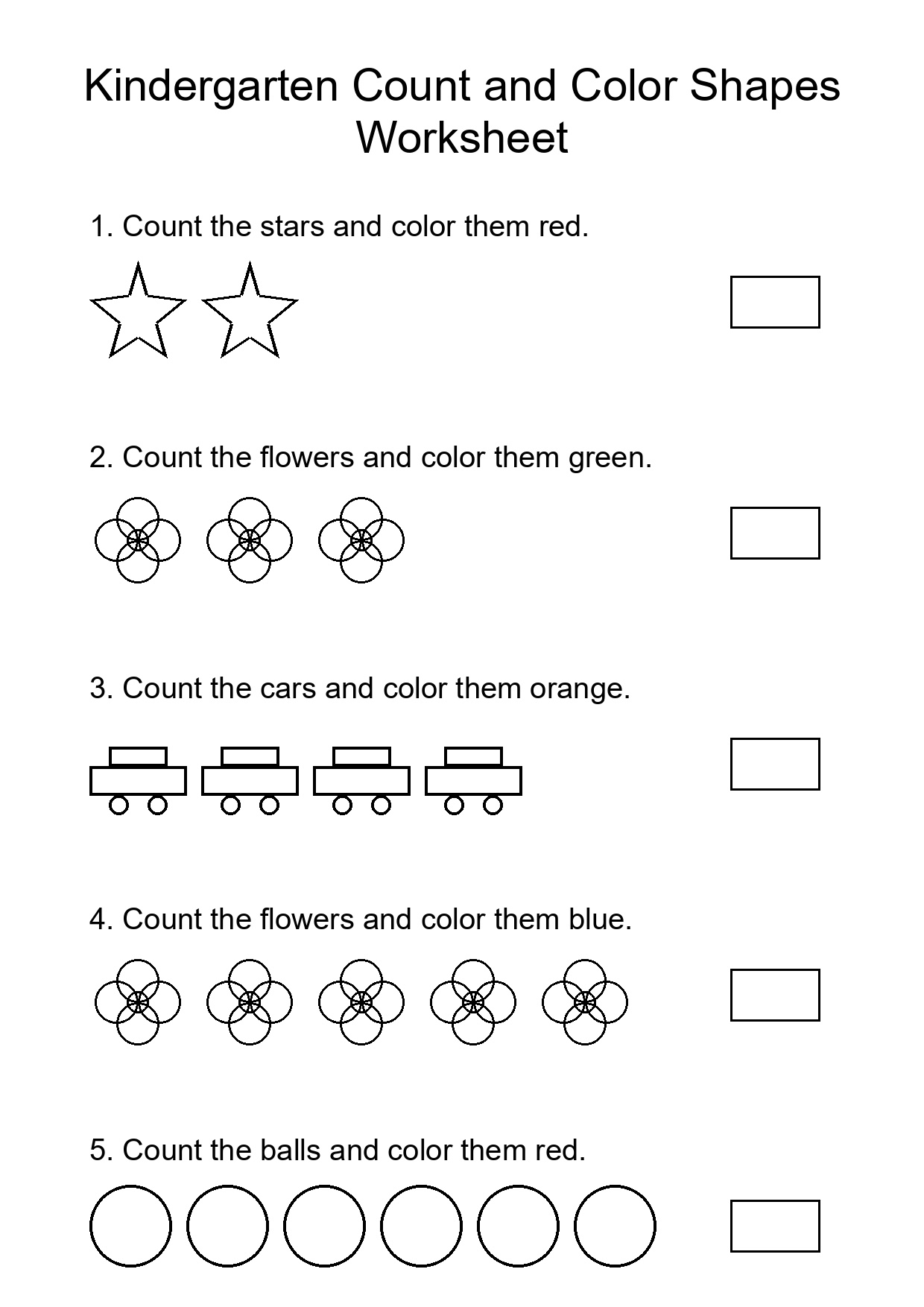Kindergarten Count and Color Shapes Worksheet