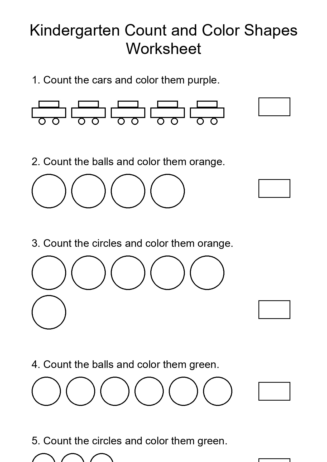 Kindergarten Count and Color Shapes Worksheet
