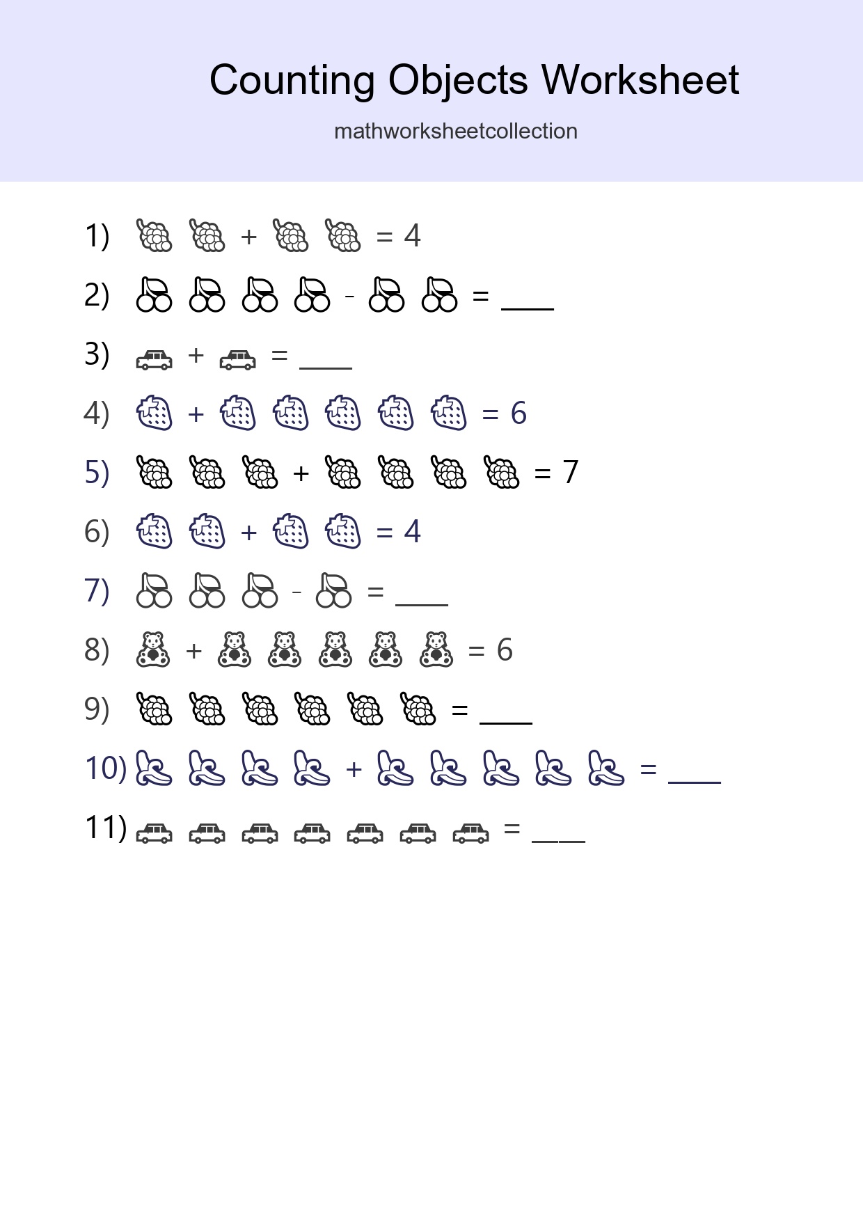 Kindergarten Count The Objects Worksheet - Part 123