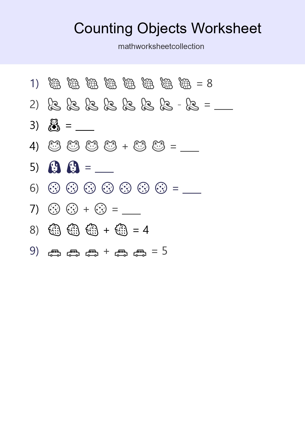 Kindergarten Count The Objects Worksheet - Part 293
