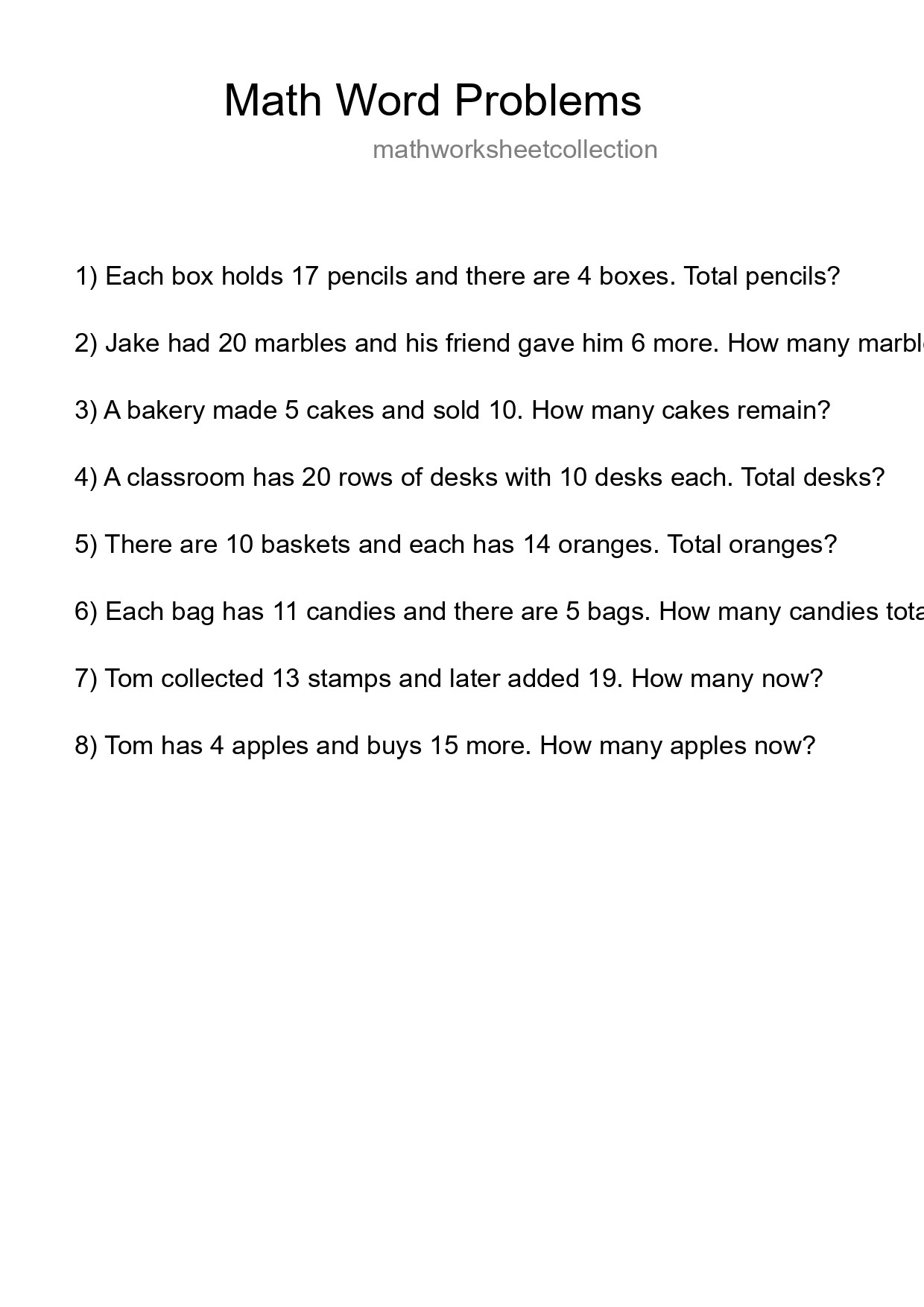 Math Word Problem Worksheet
