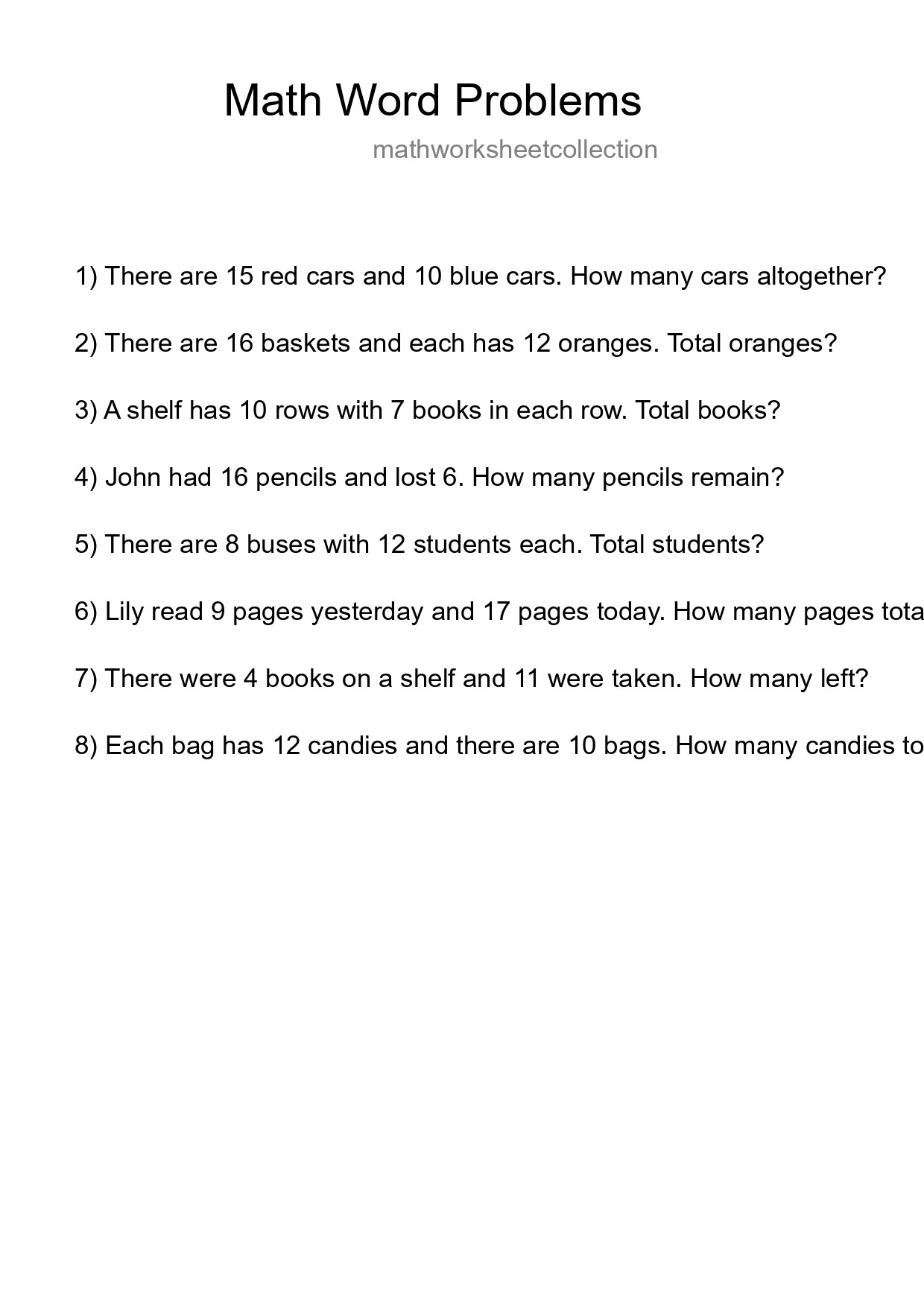 Math Word Problem Worksheet