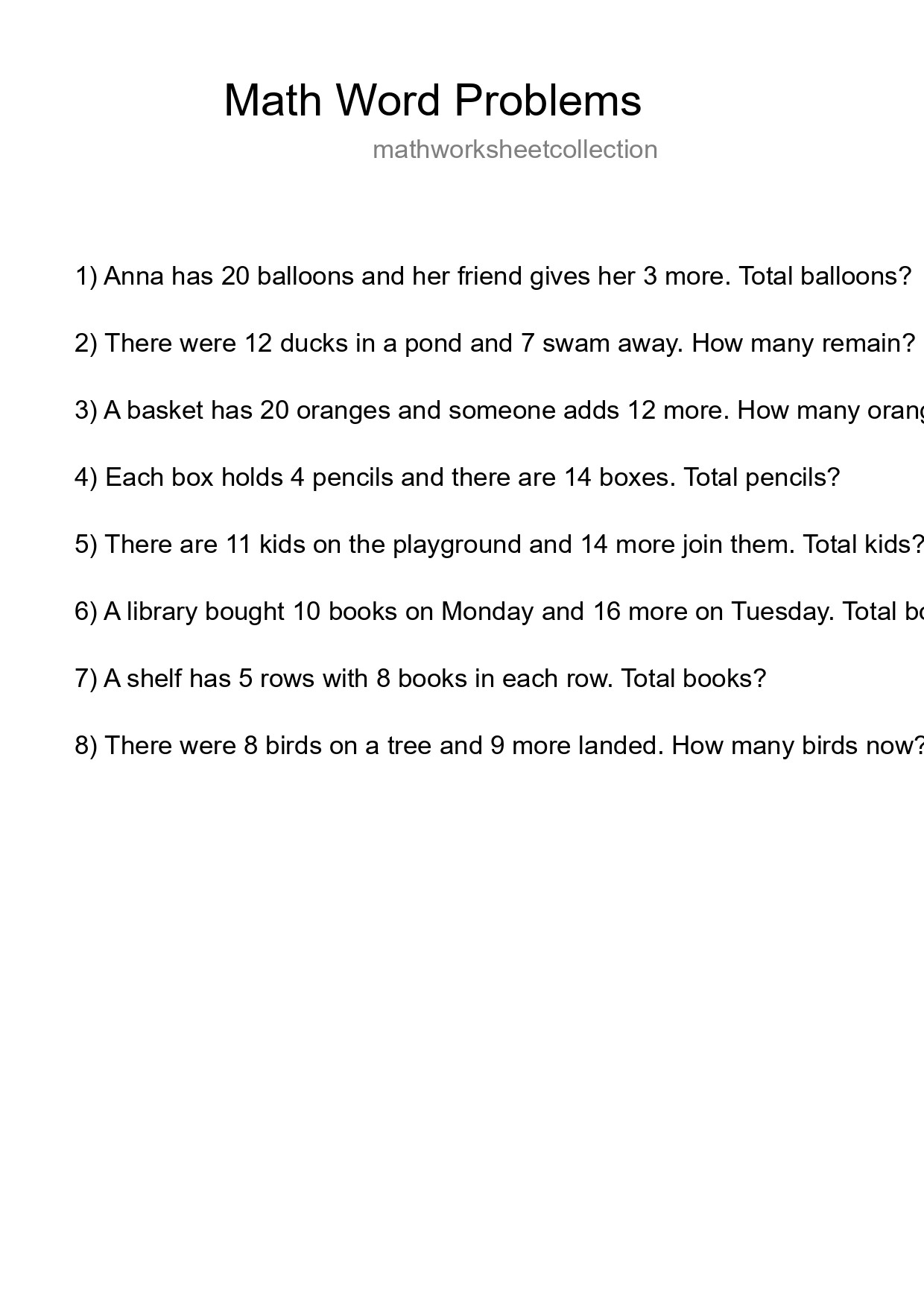 Math Word Problem Worksheet