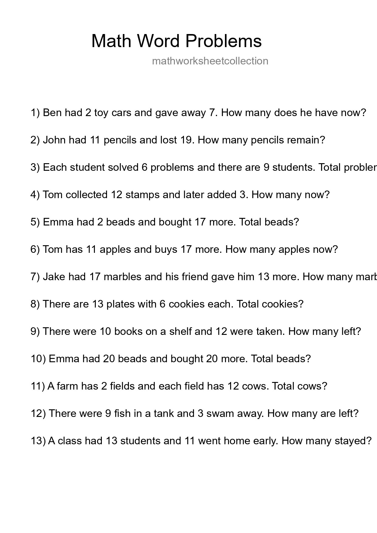 Math Word Problem Worksheet