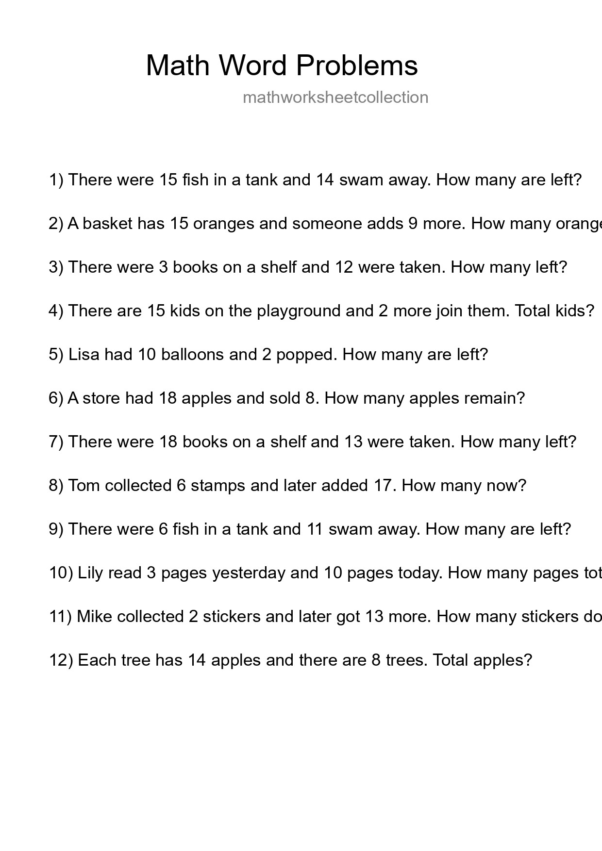 Math Word Problem Worksheet