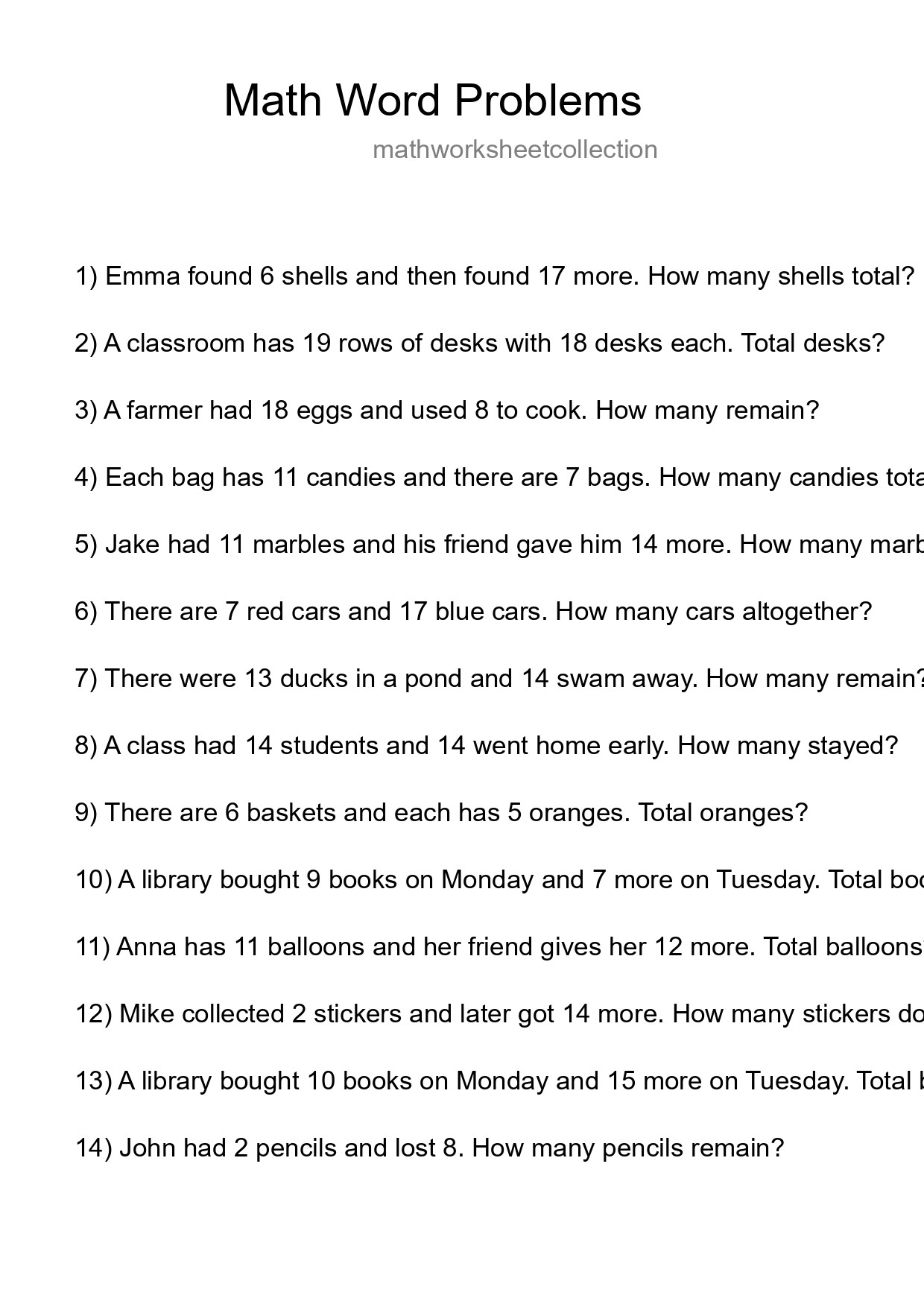 Math Word Problem Worksheet