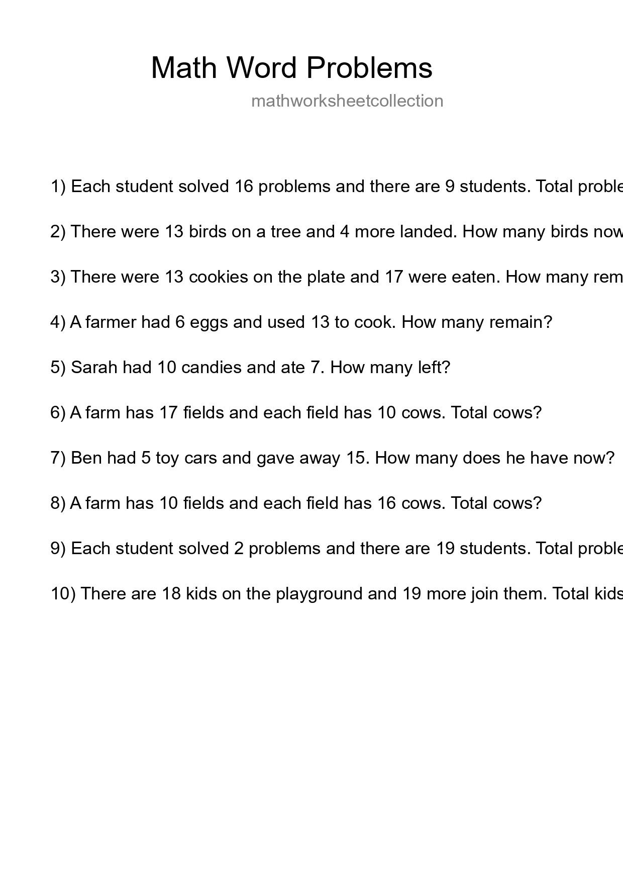 Math Word Problem Worksheet