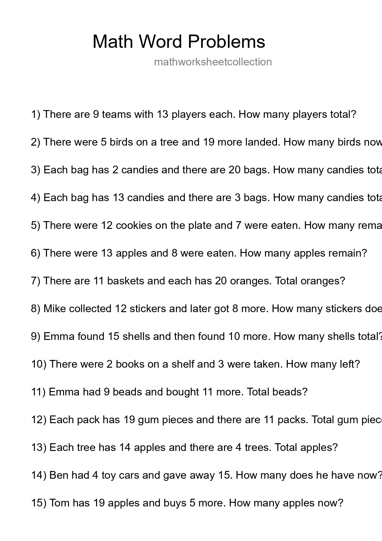 Math Word Problem Worksheet