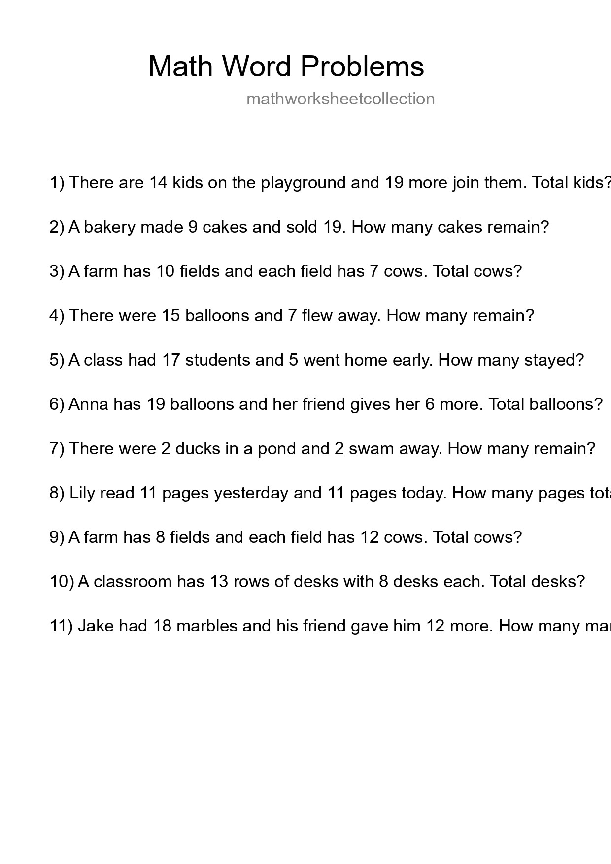 Math Word Problem Worksheet