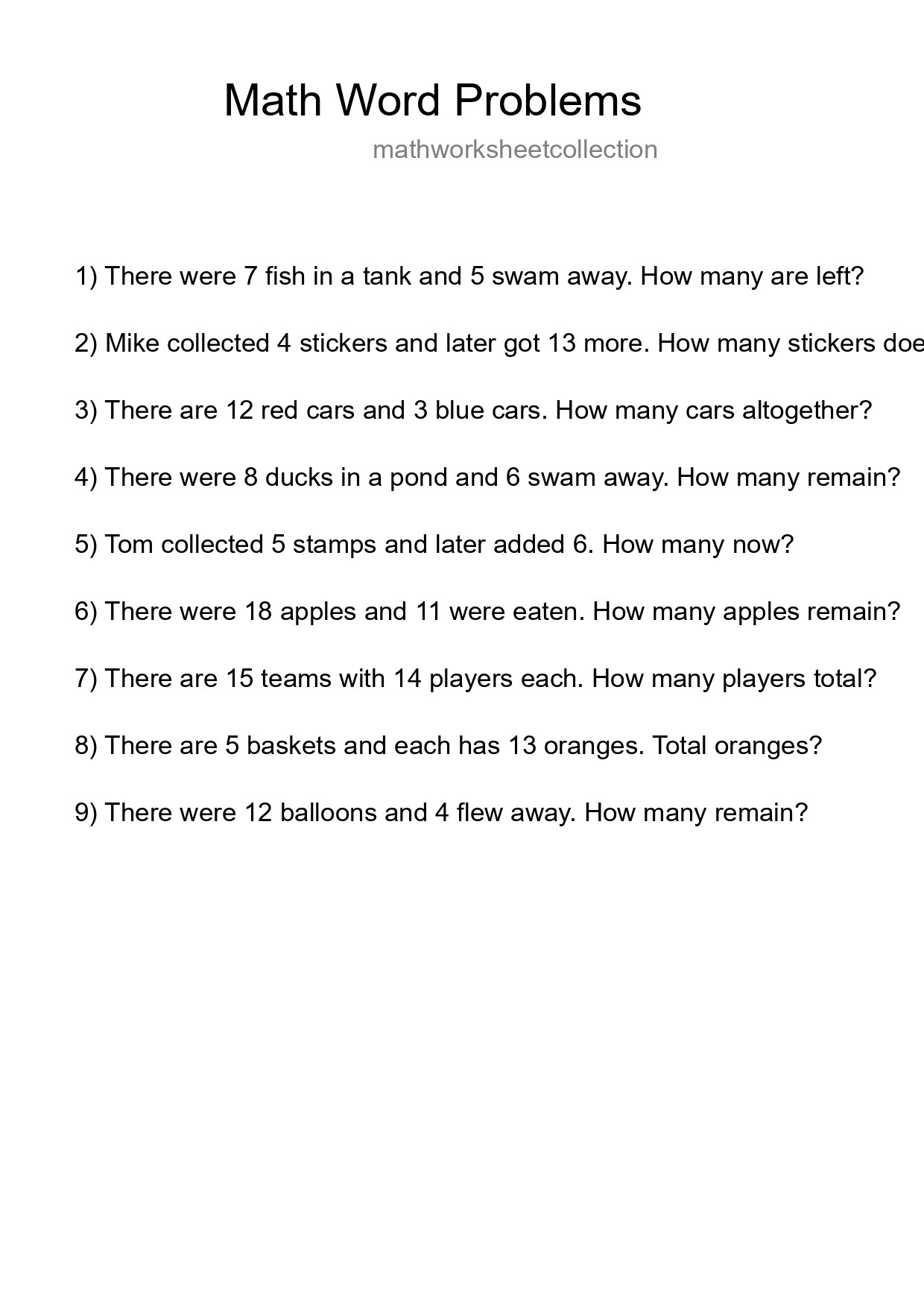 Math Word Problem Worksheet