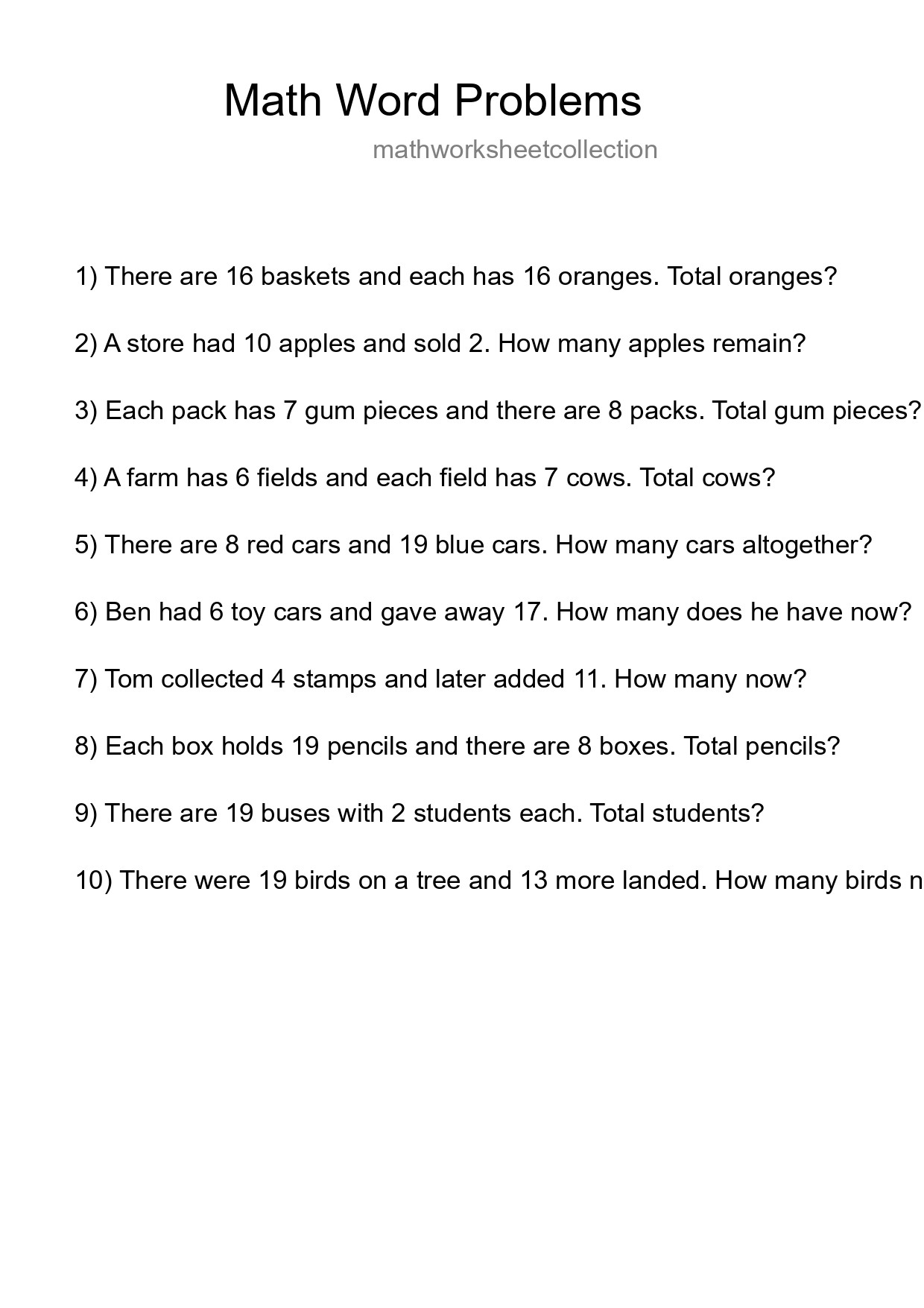 Math Word Problem Worksheet