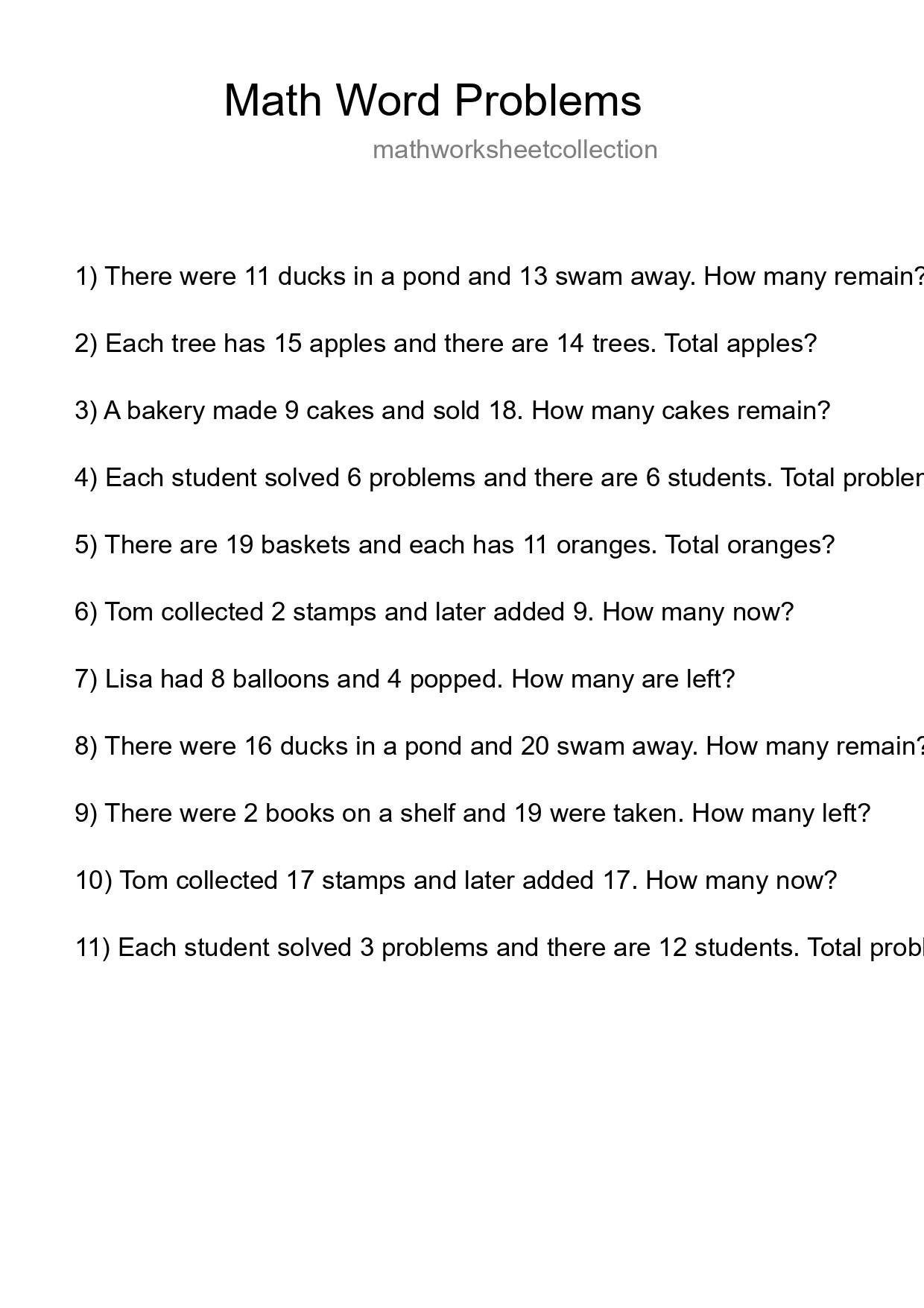 Math Word Problem Worksheet