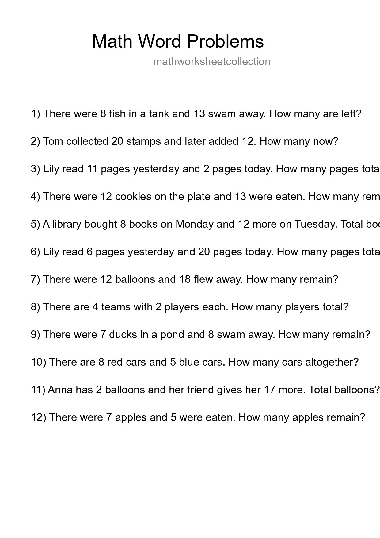 Math Word Problem Worksheet