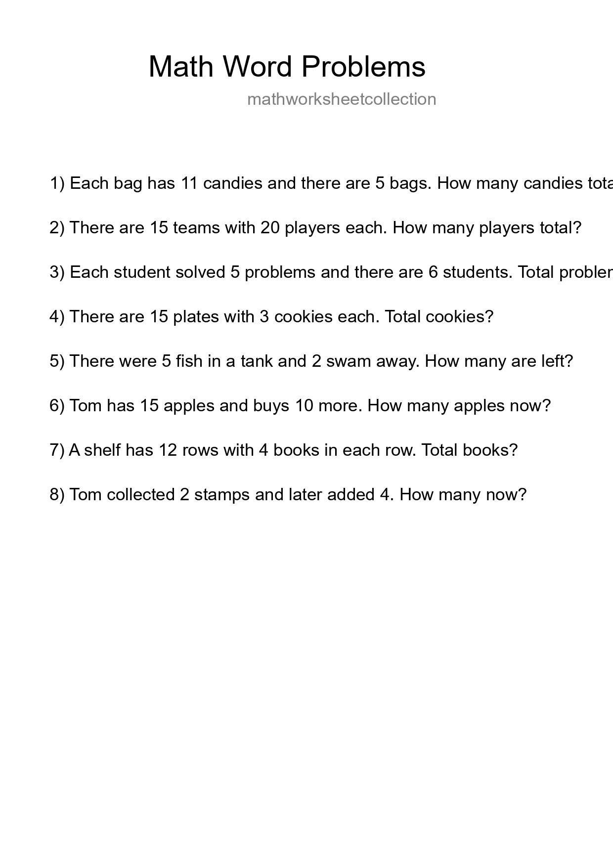 Math Word Problem Worksheet