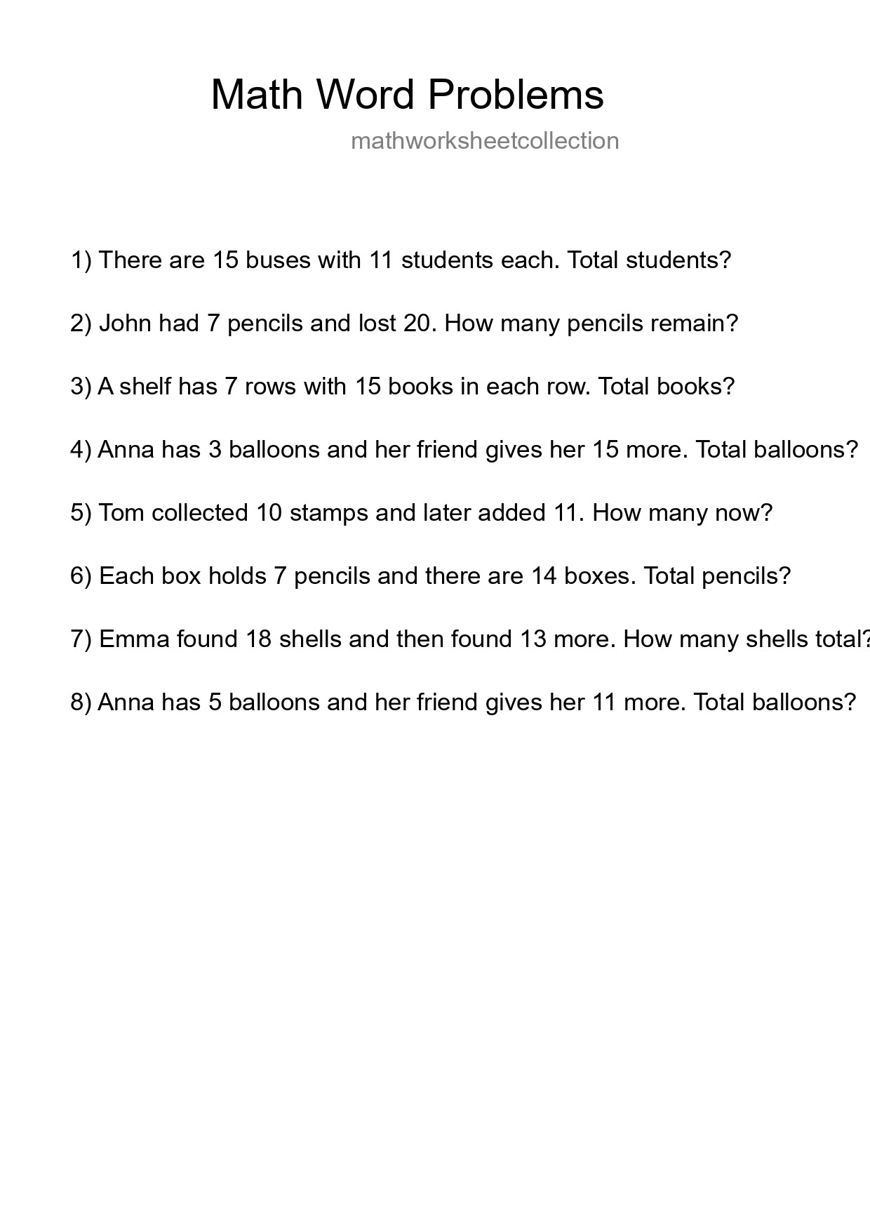 Math Word Problem Worksheet