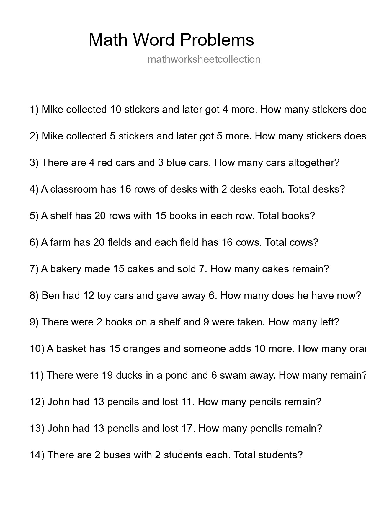 Math Word Problem Worksheet