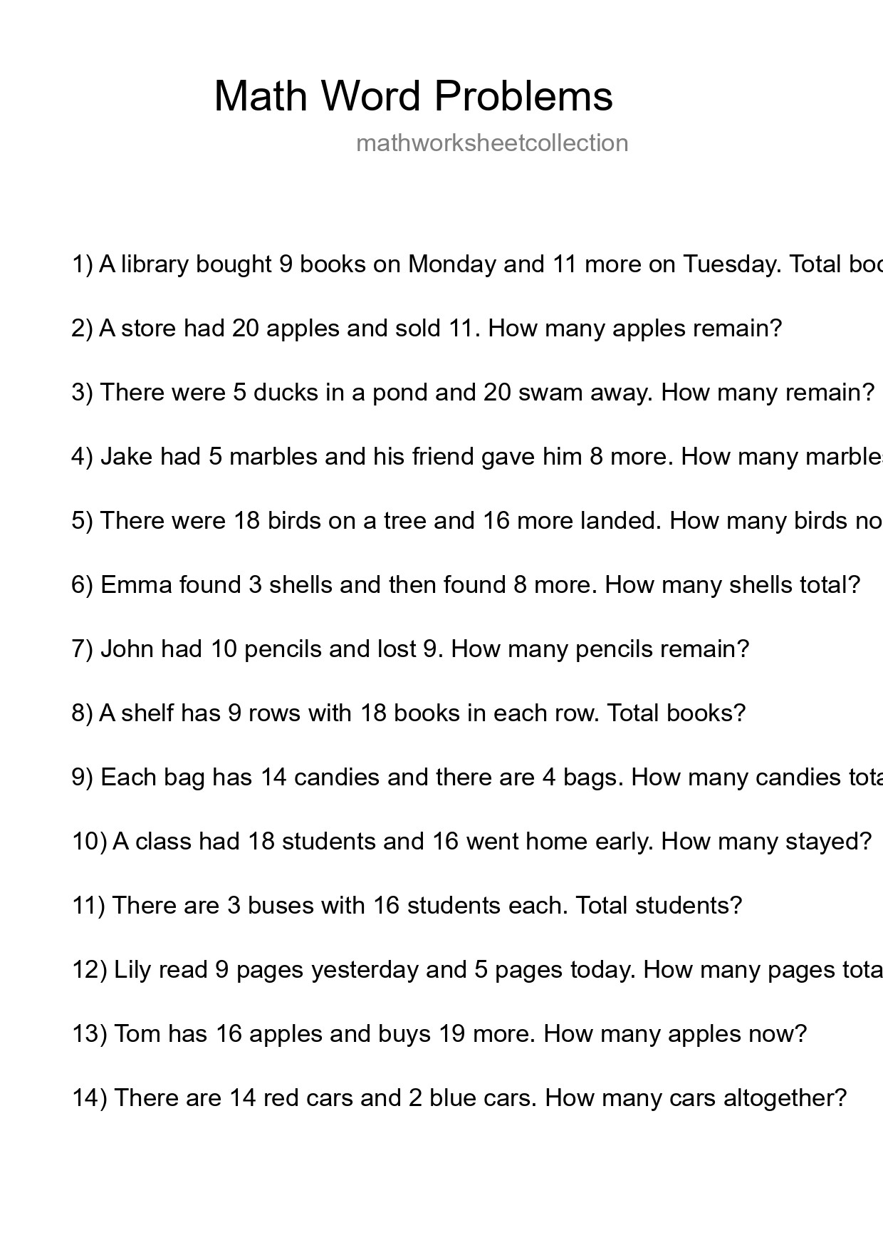 Math Word Problem Worksheet