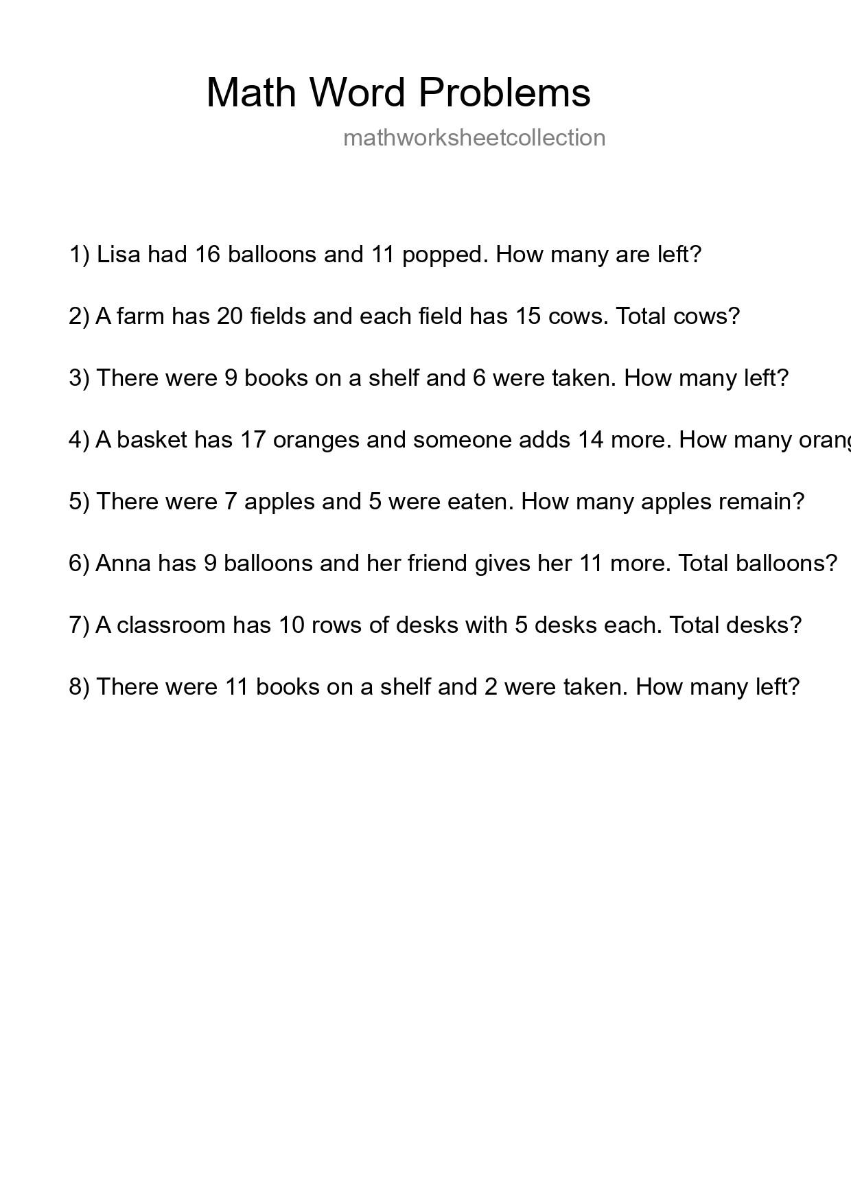 Math Word Problem Worksheet