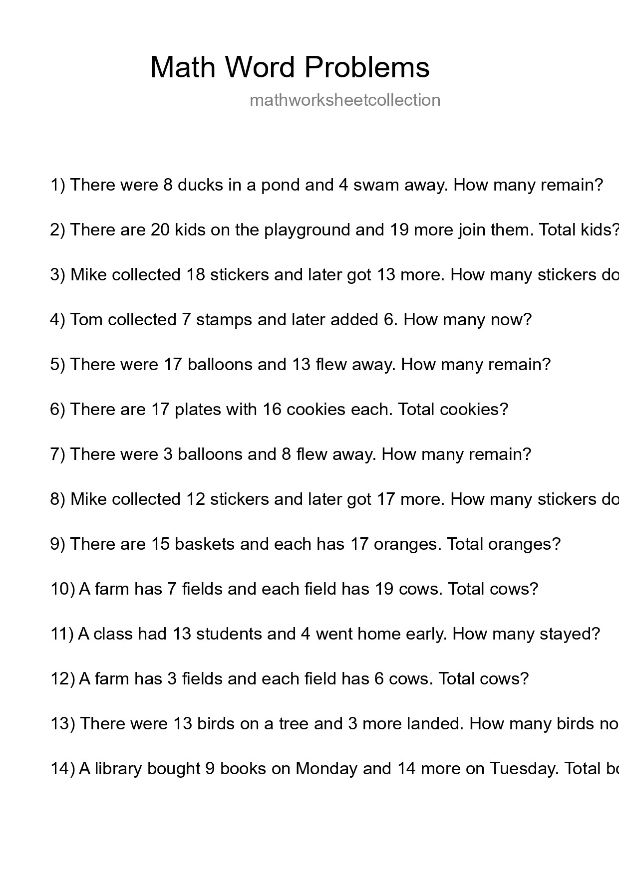 Math Word Problem Worksheet