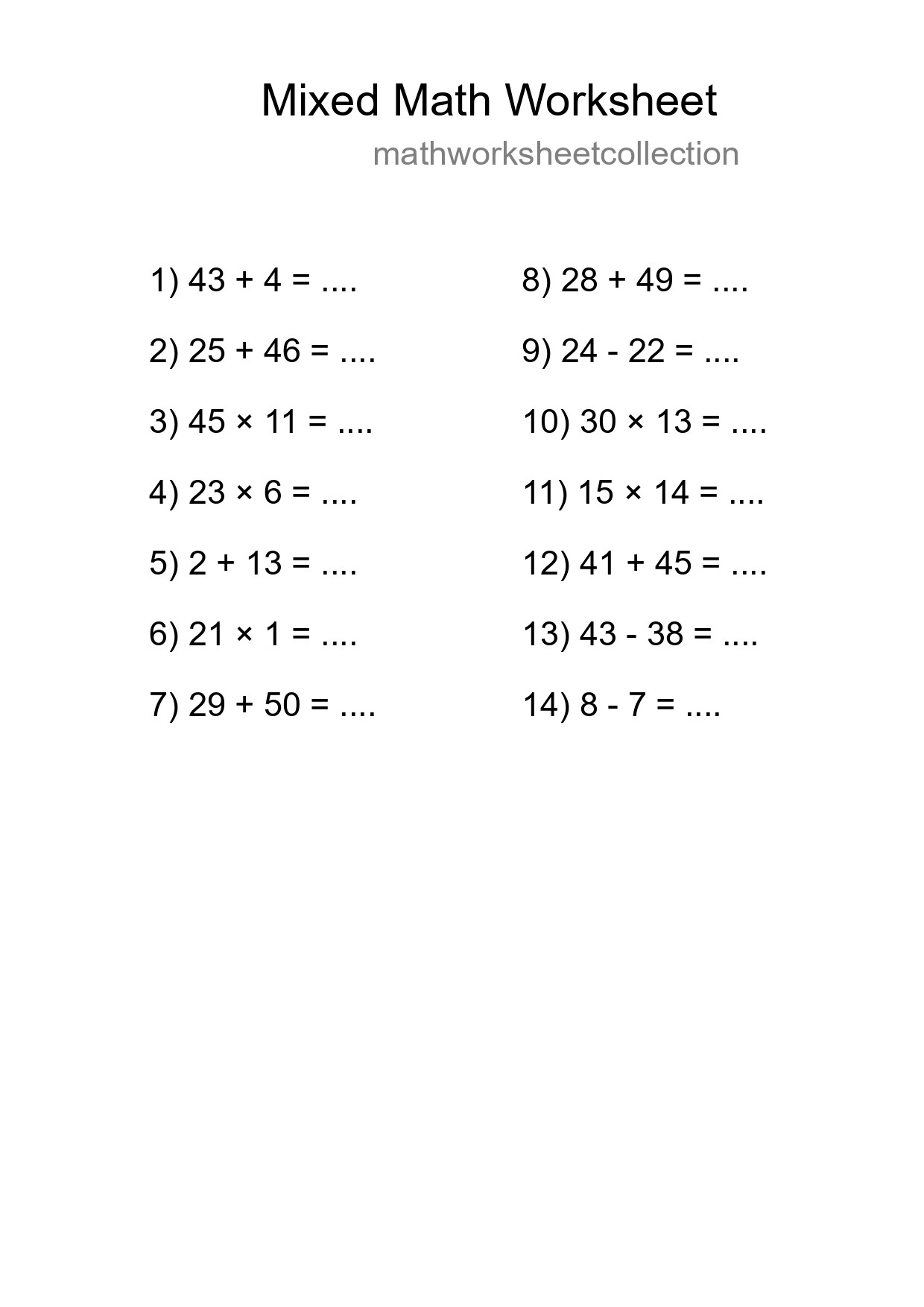 Printable Mixed Operations Worksheet for Grade 3