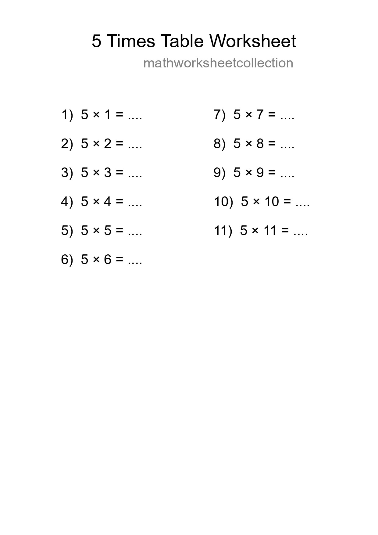 Printable 5 Times Table Worksheet For Grade 2 - Part 139