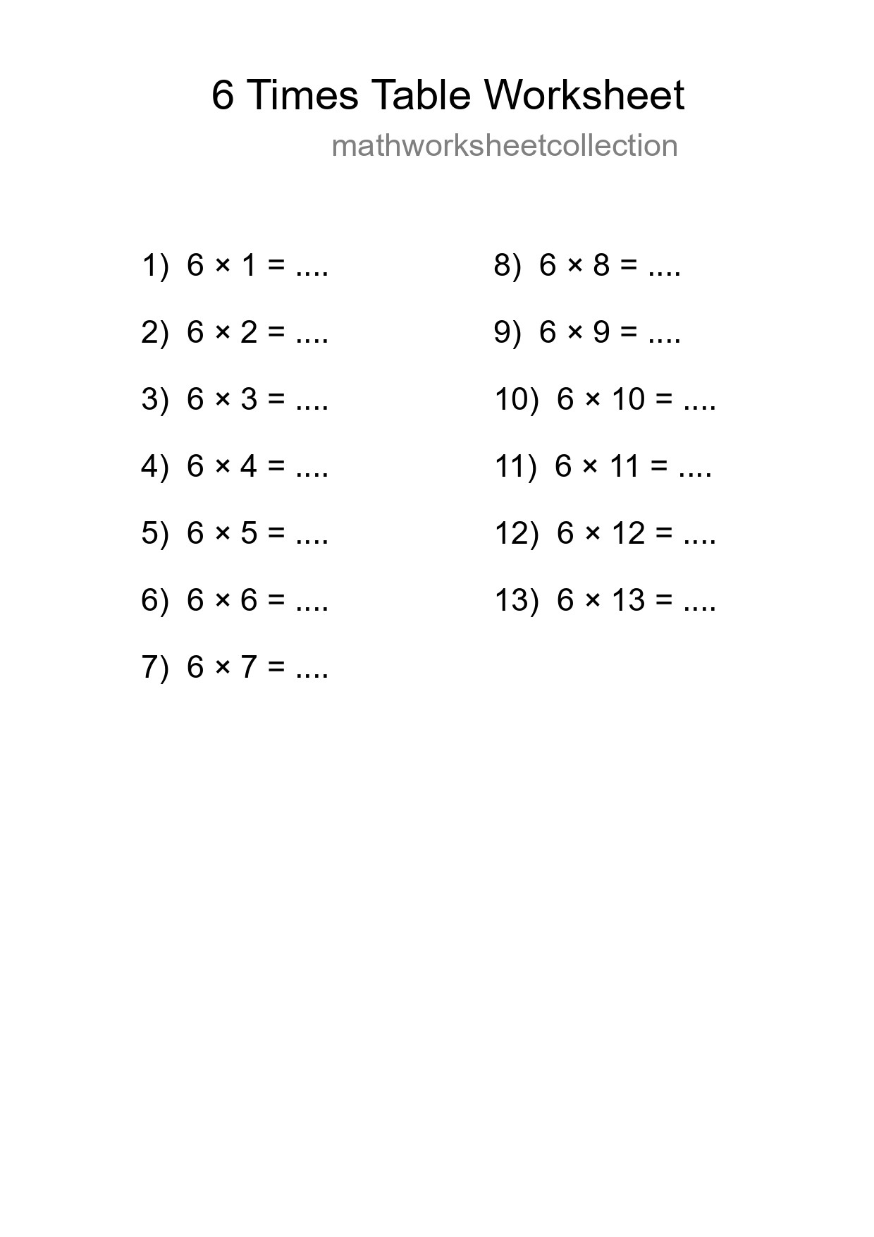 Printable 6 Times Table Worksheet For Grade 3 - Part 129