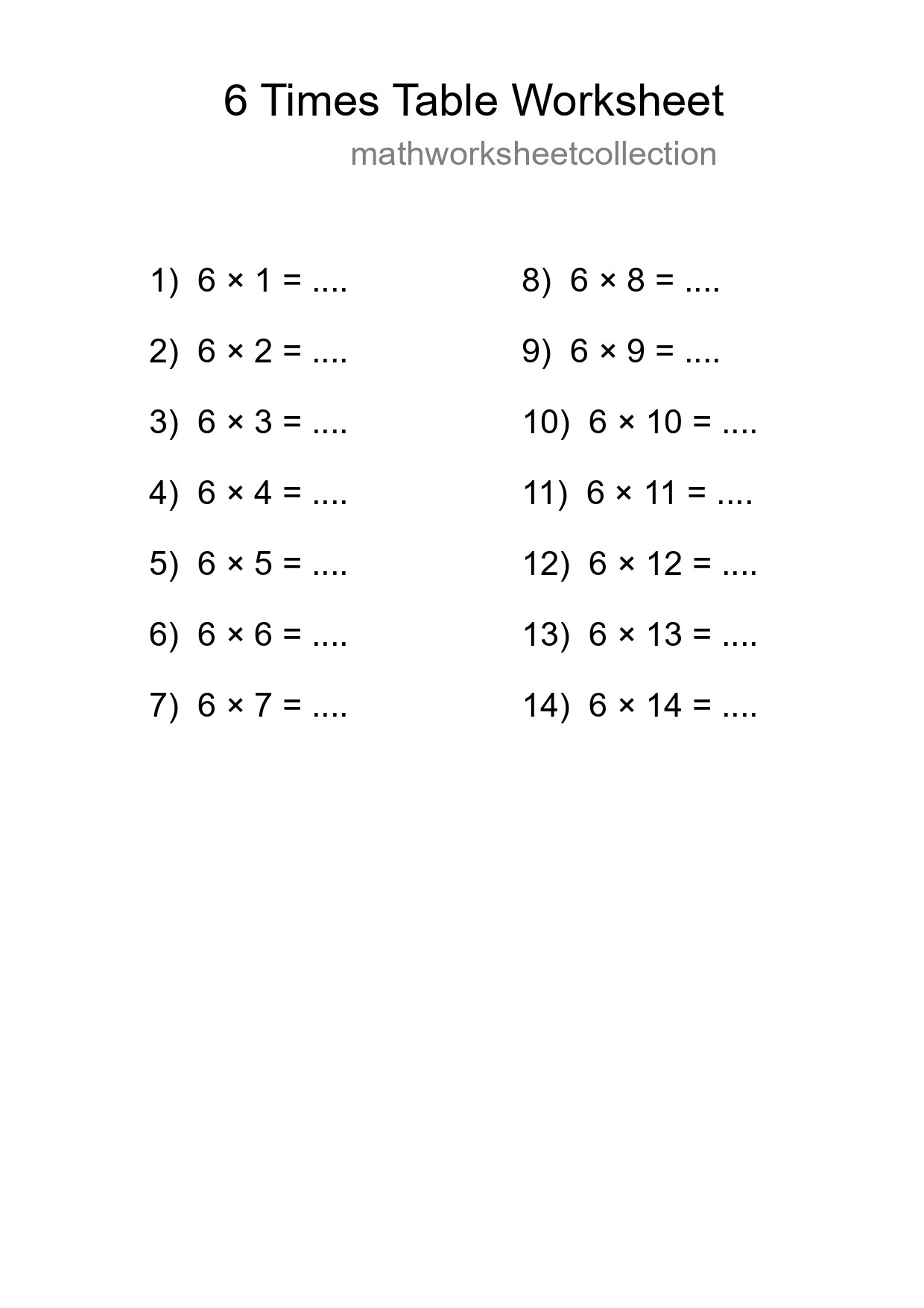 Printable 6 Times Table Worksheet For Grade 3 - Part 179