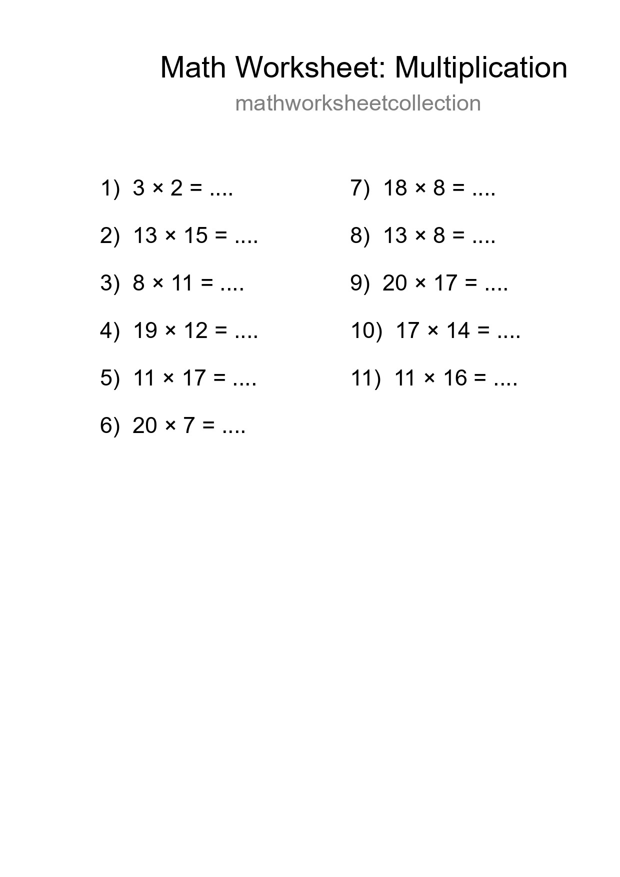 Printable Free 11 Multiplication Math Worksheet For Grade 2 - Part 107