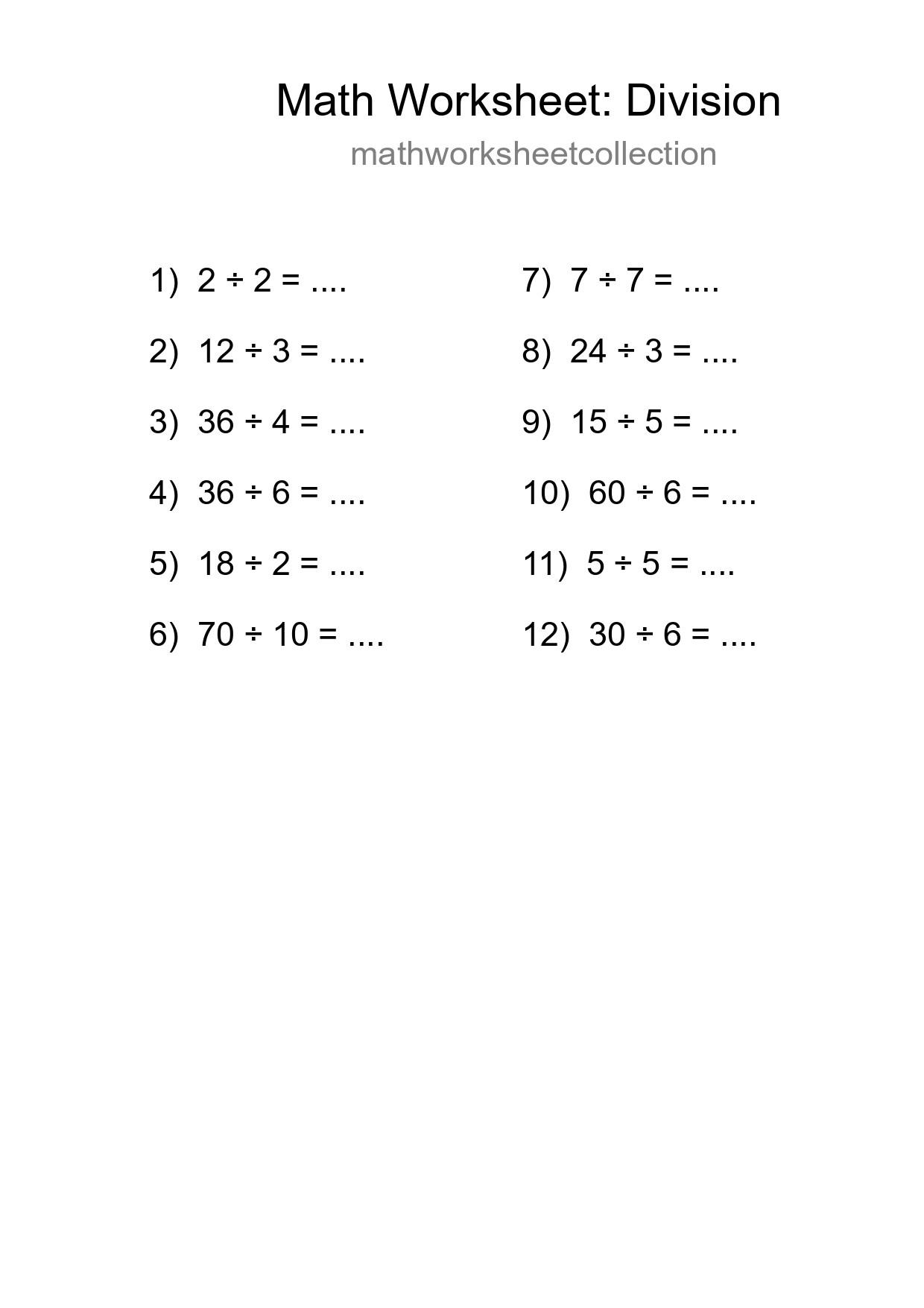 Printable Free 12 Division Math Worksheet For Grade 1 - Part 184