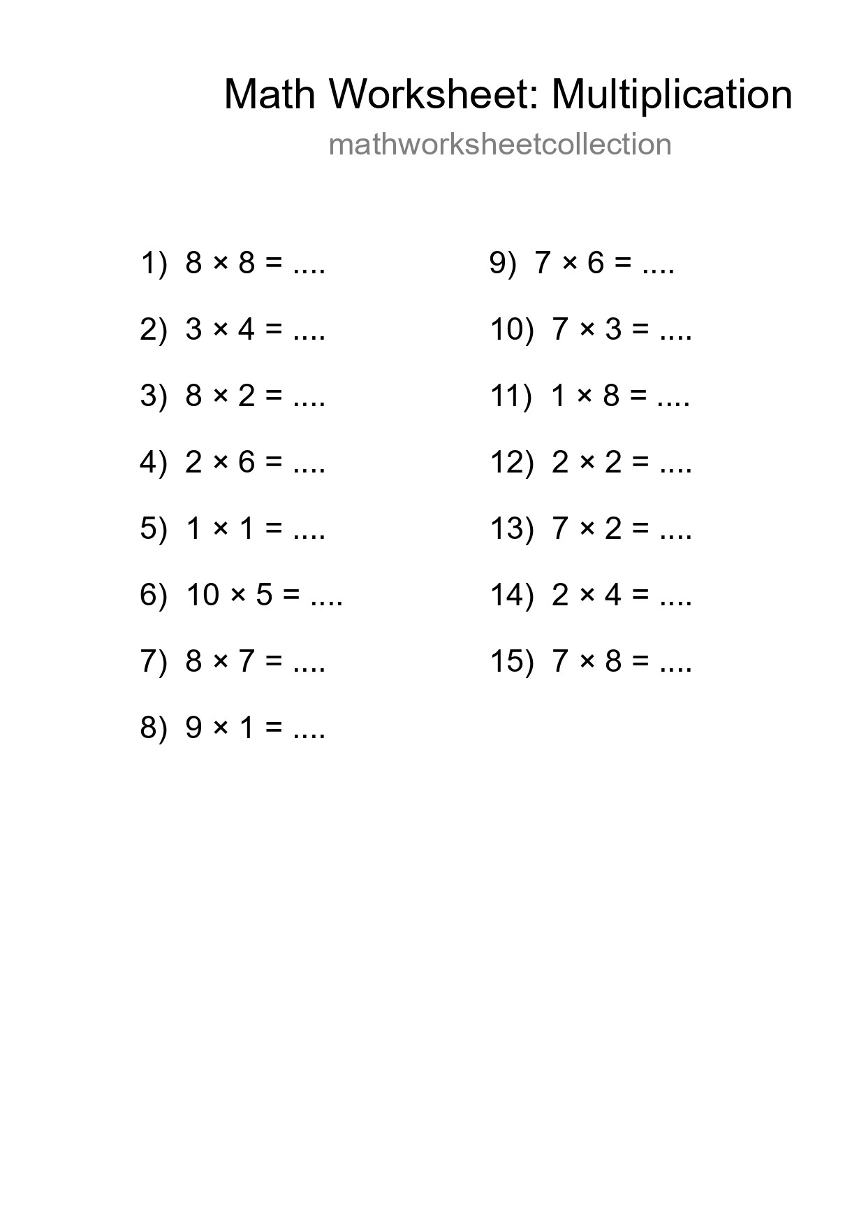 Printable Free 15 Multiplication Math Worksheet For Grade 1 - Part 227