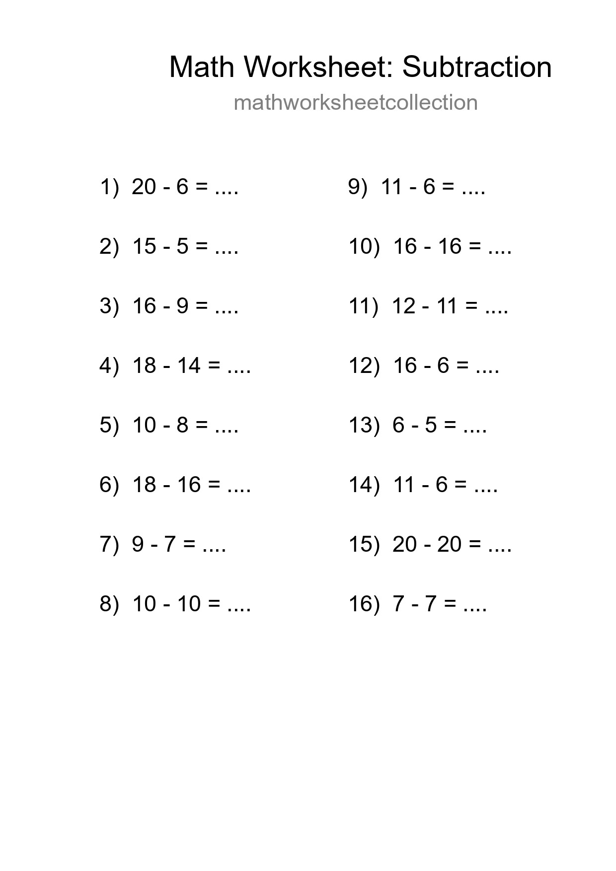 Printable Free 16 Subtraction Math Worksheet For Grade 2 - Part 248