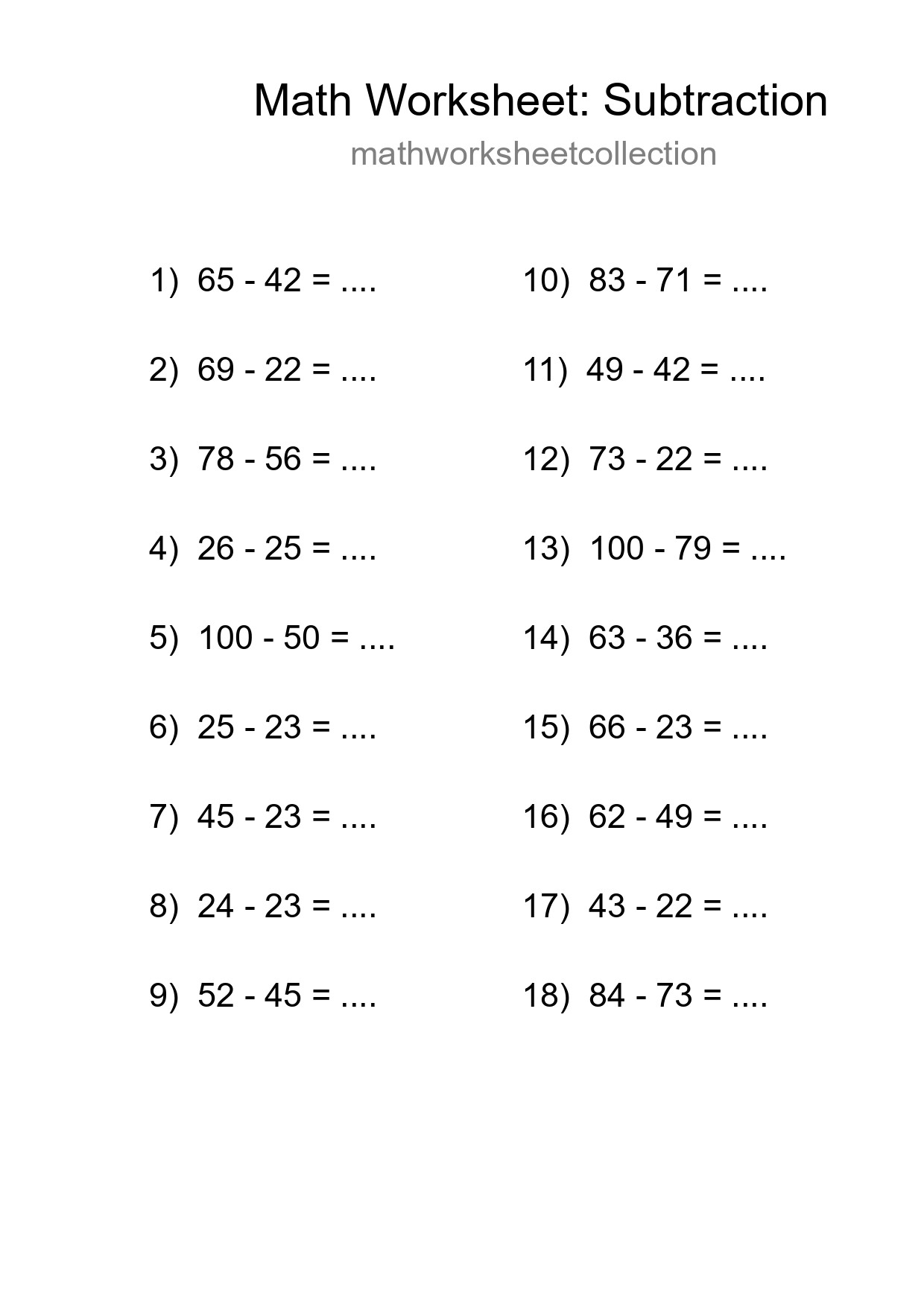 Printable Free 18 Subtraction Math Worksheet For Grade 3 - Part 88