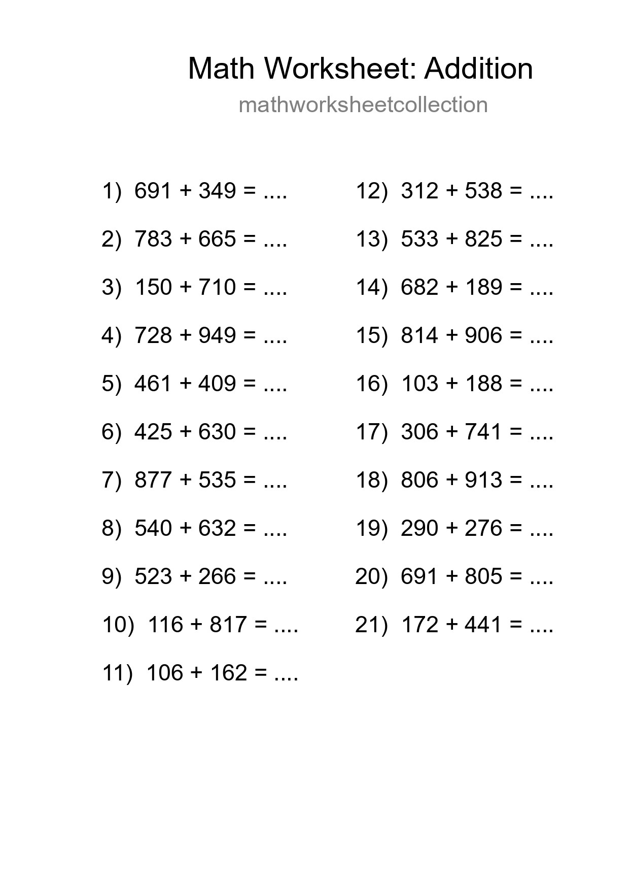 Printable Free 21 Addition Math Worksheet For Grade 5 - Part 81