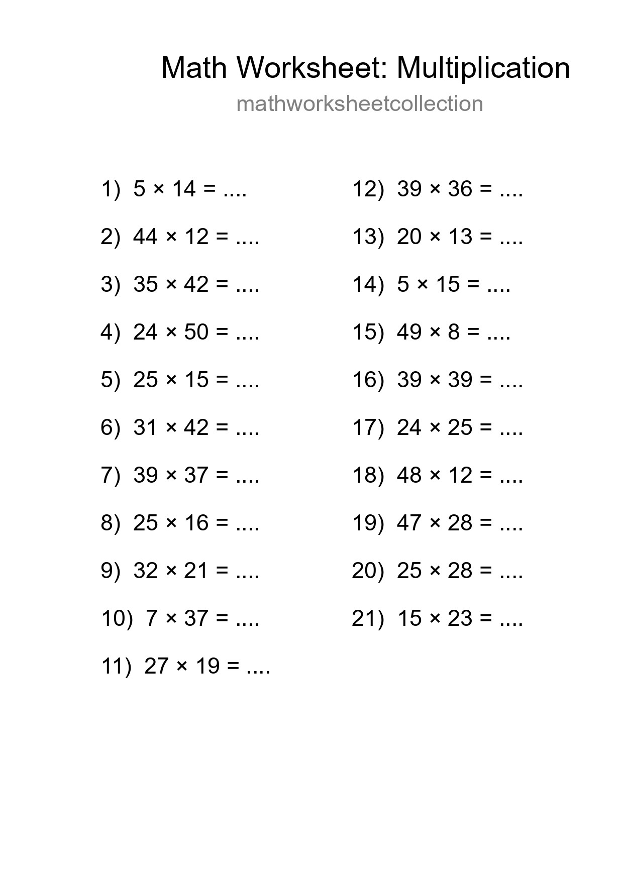 Printable Free 21 Multiplication Math Worksheet For Grade 2 - Part 287