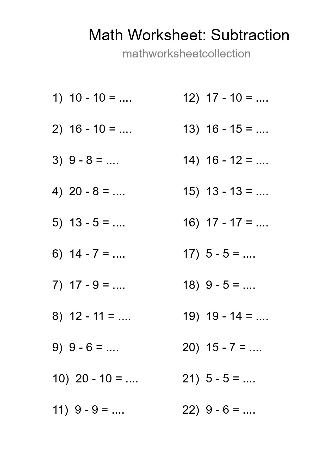 Printable Free 22 Subtraction Math Worksheet For Grade 2 - Part 148