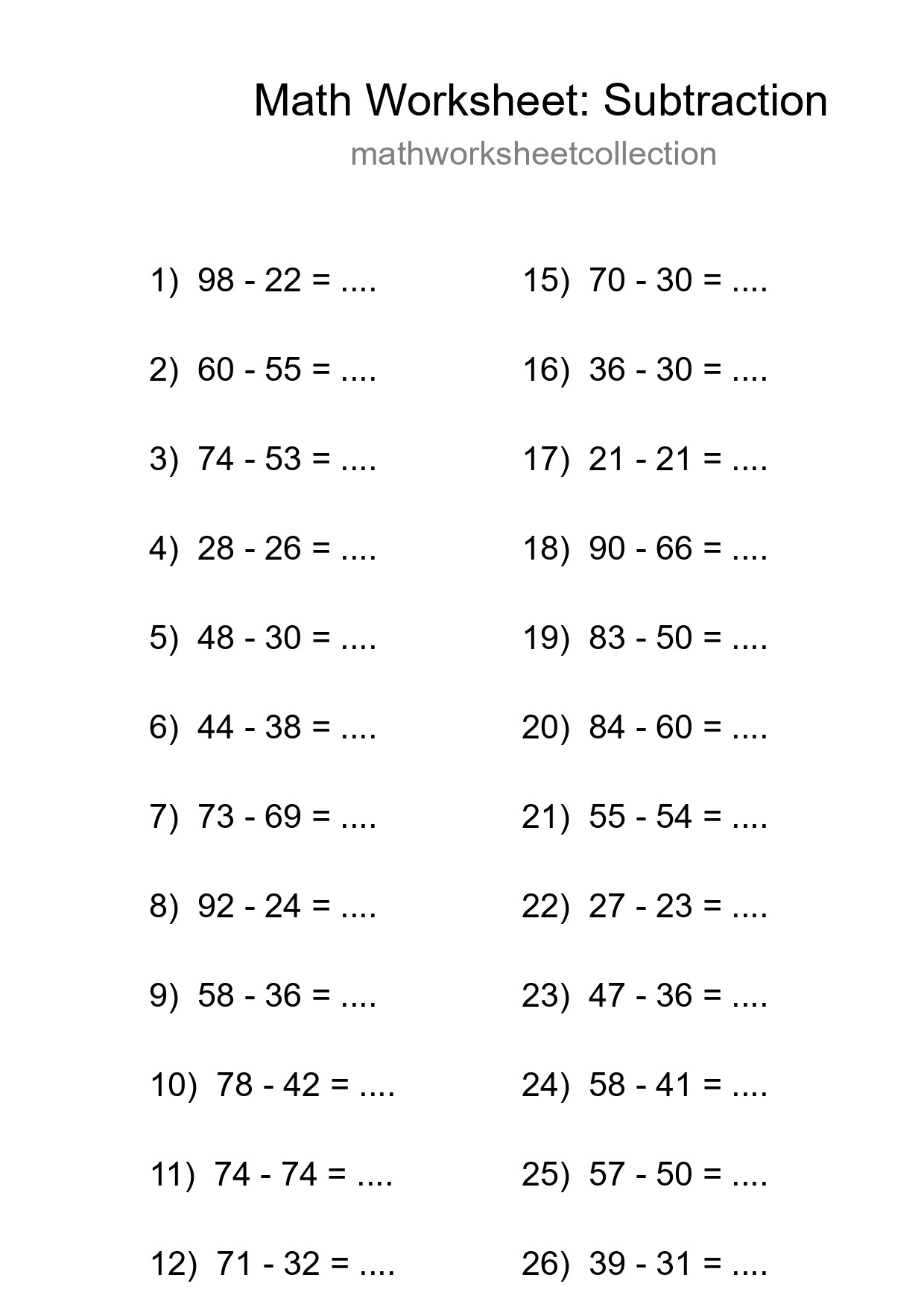 Printable Free 27 Subtraction Math Worksheet For Grade 3 - Part 128