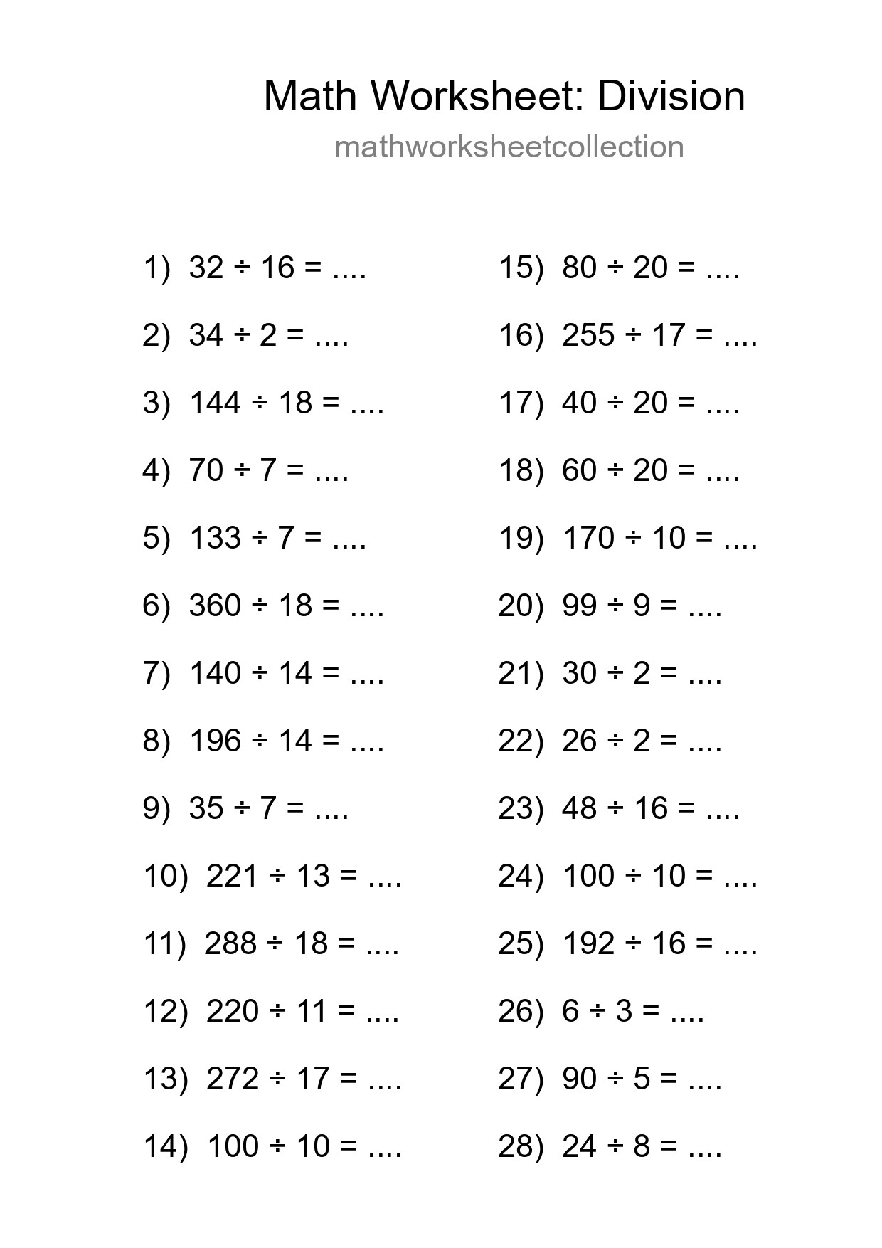Printable Free 28 Division Math Worksheet For Grade 2 - Part 244