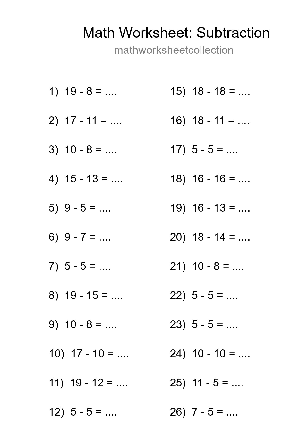 Printable Free 28 Subtraction Math Worksheet For Grade 2 - Part 228
