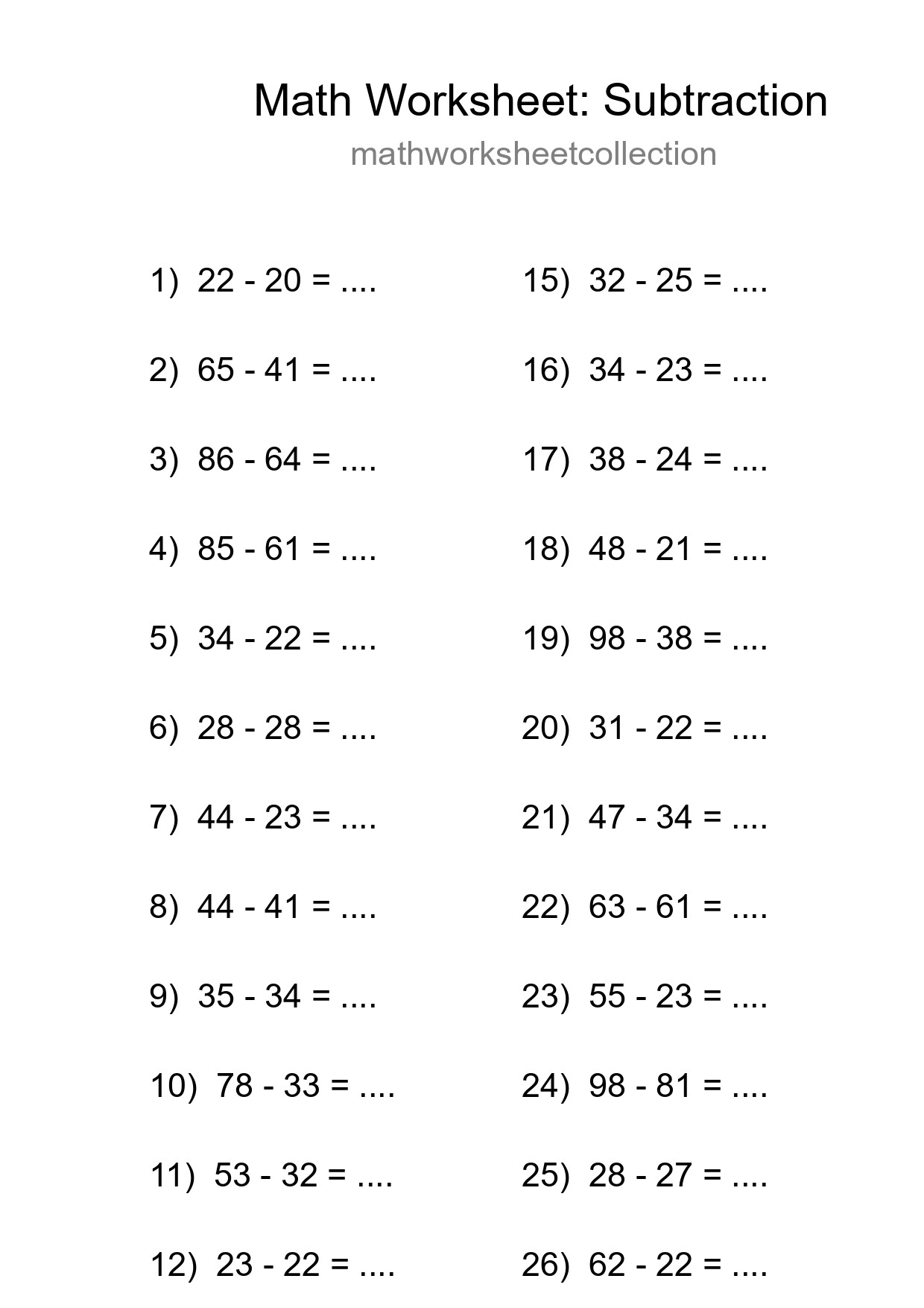 Printable Free 28 Subtraction Math Worksheet For Grade 3 - Part 278