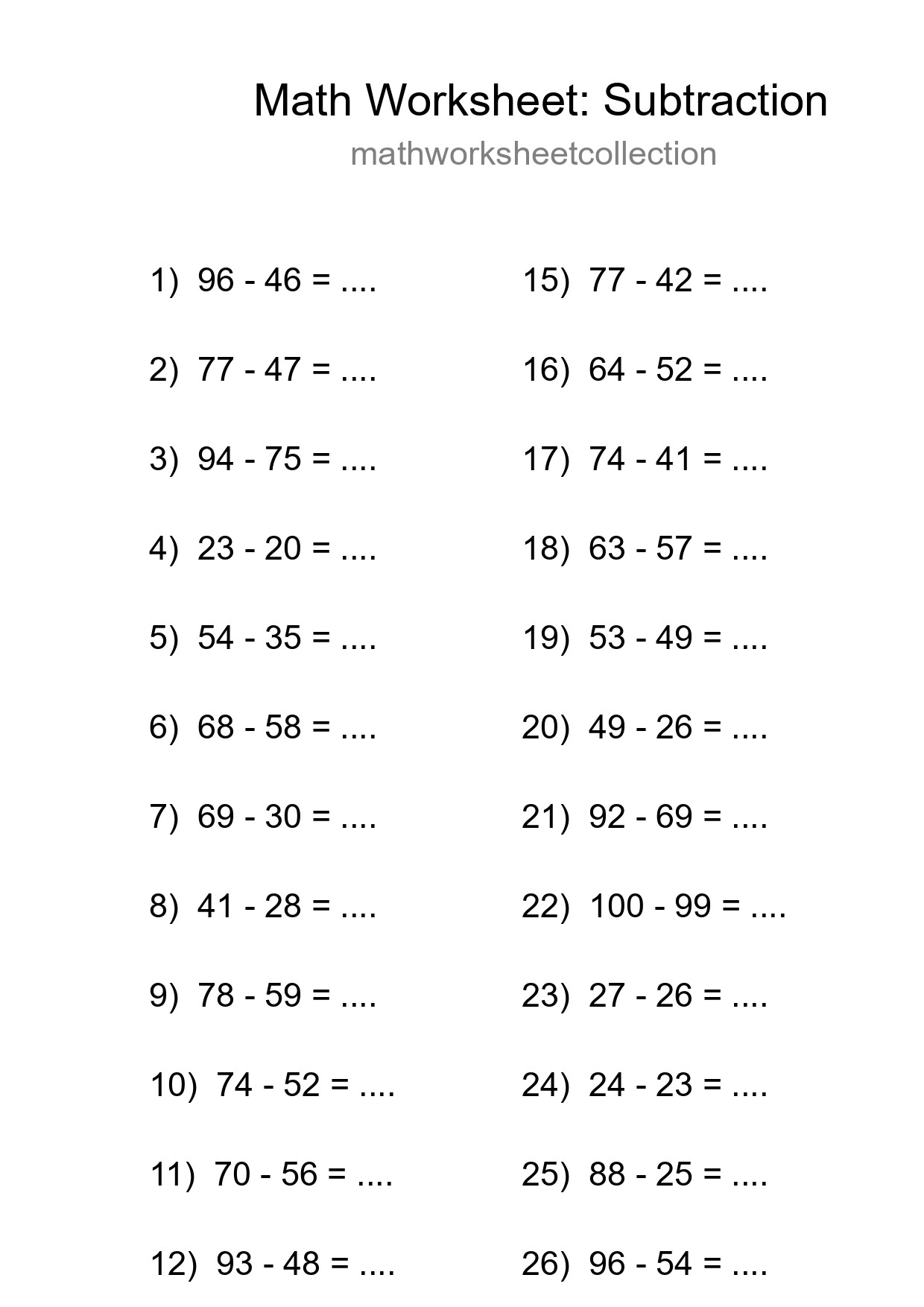 Printable Free 28 Subtraction Math Worksheet For Grade 3 - Part 298