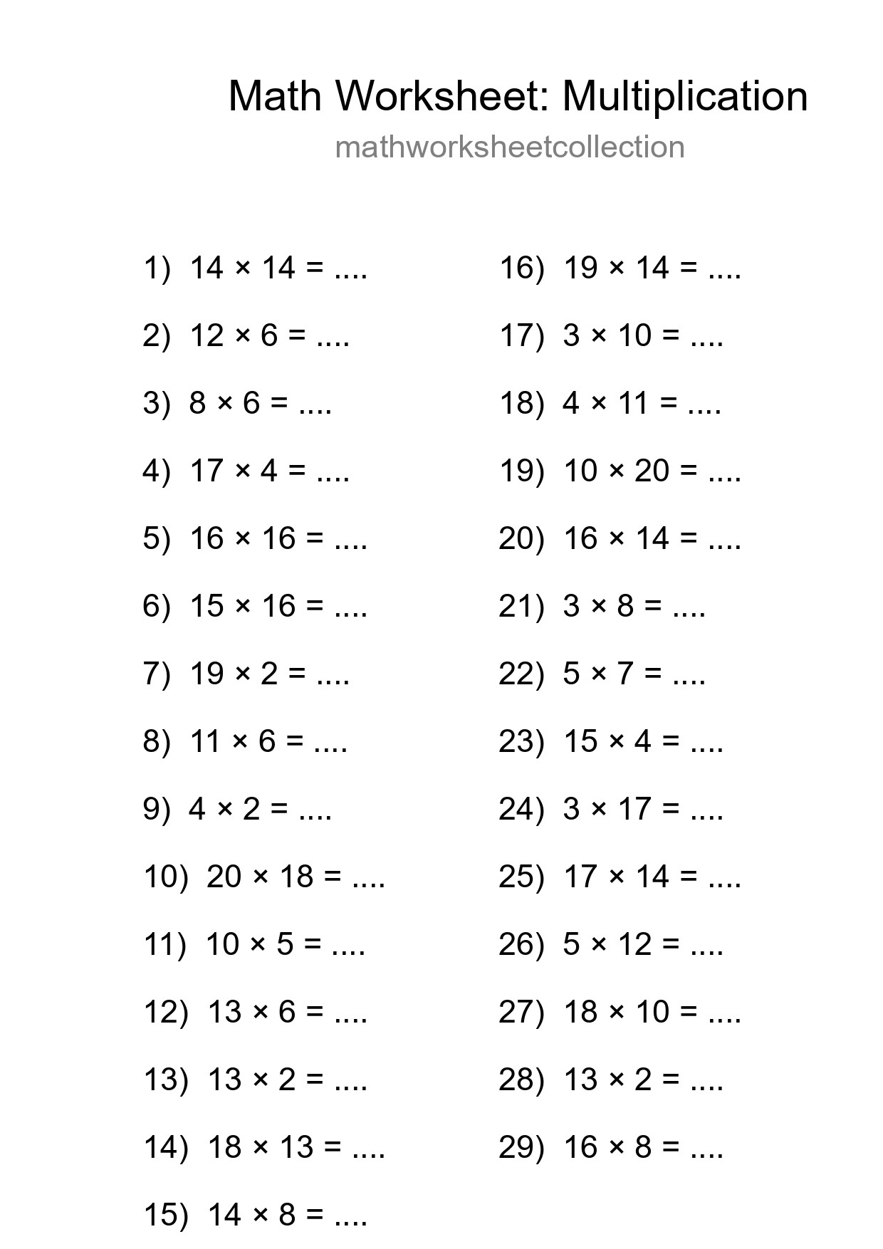 Printable Free 29 Multiplication Math Worksheet For Grade 2 - Part 137
