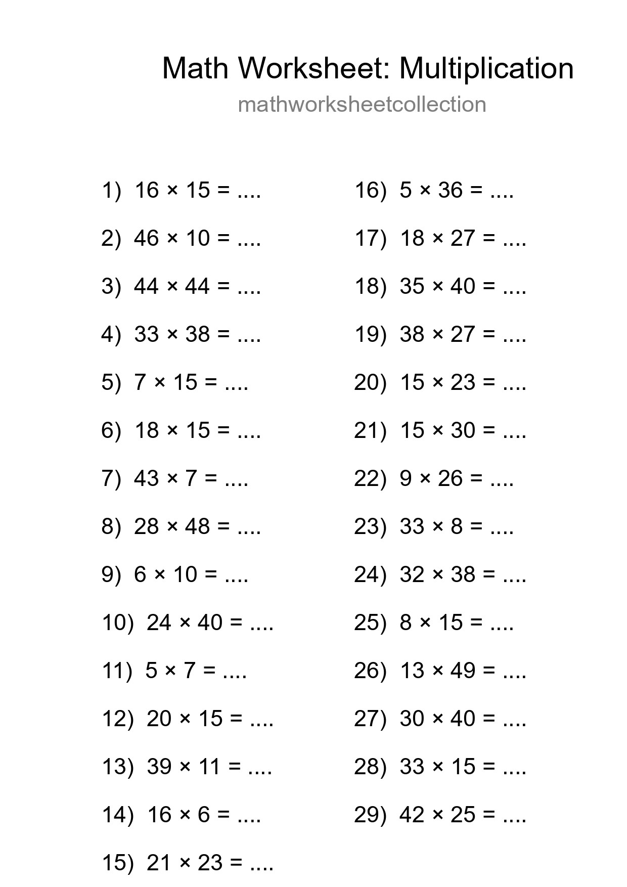 Printable Free 29 Multiplication Math Worksheet For Grade 2 - Part 297
